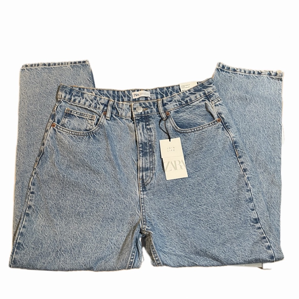 Zara Light Blue High-Waist Straight Leg Jeans